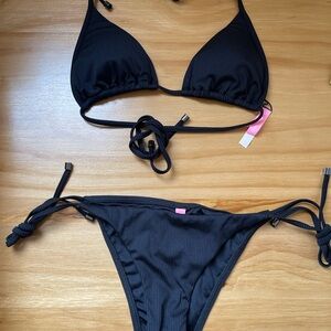 Pink Black Triangle Bikini Set